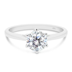 Milton 6.5 Moissanite Ring In 6 Prong Royal Crown Setting With Tapered Band