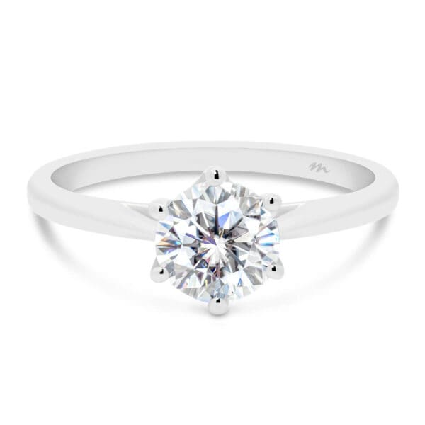 Milton 6.5 Moissanite Ring In 6 Prong Royal Crown Setting With Tapered Band