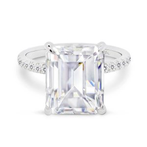 Estella Large Emerald Cut On Dlicate Prong Set Half Band With Micro-Pave Under-Rail