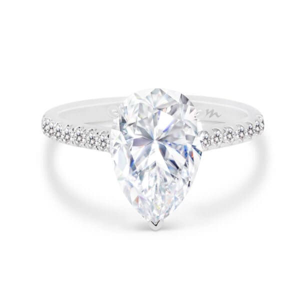 Skylar 3.50ct pear  3 prong set with micropave under-rail on delicate 3/4-prong band