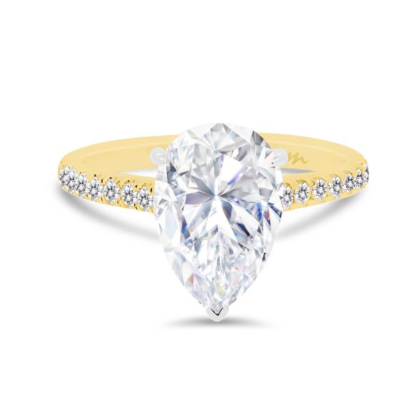 Skylar 3.50ct pear 3 prong set with micropave under-rail on delicate 3/4-prong band
