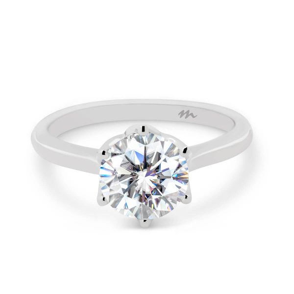 Correa 7.5-8.0 Protea floral basket solitaire engagement ring on a tapered smooth band
