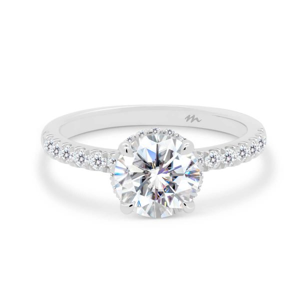 Darcy 7.5-8.0 round ring with hidden halo on delicate prong set half band