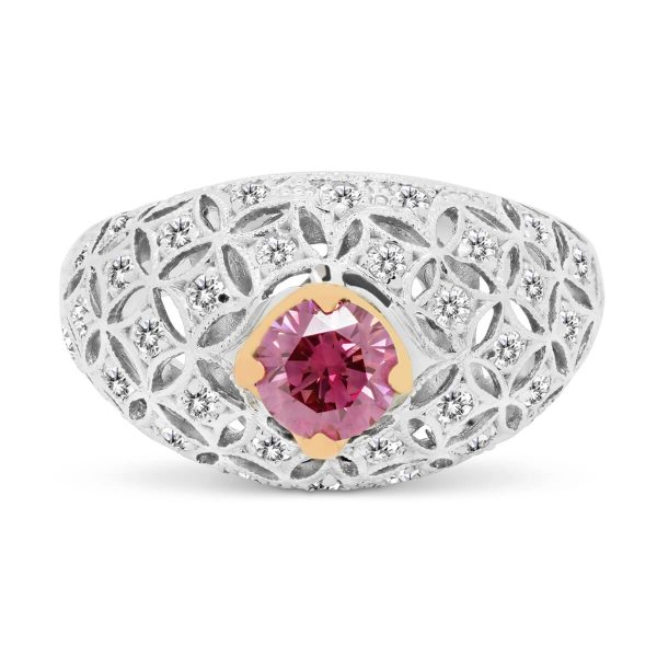 Judy Pink brocade diamond ring with a half carat intense lab-grown pink diamond centre stone