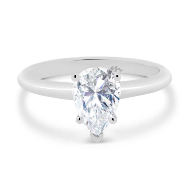 Luna 9x6-10x7 pear cut solitaire on polished knife-edge band