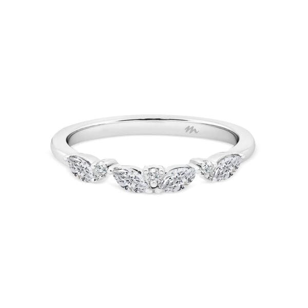 Emma Moissanite small marquise band with round accent with a very subtle curve in centre