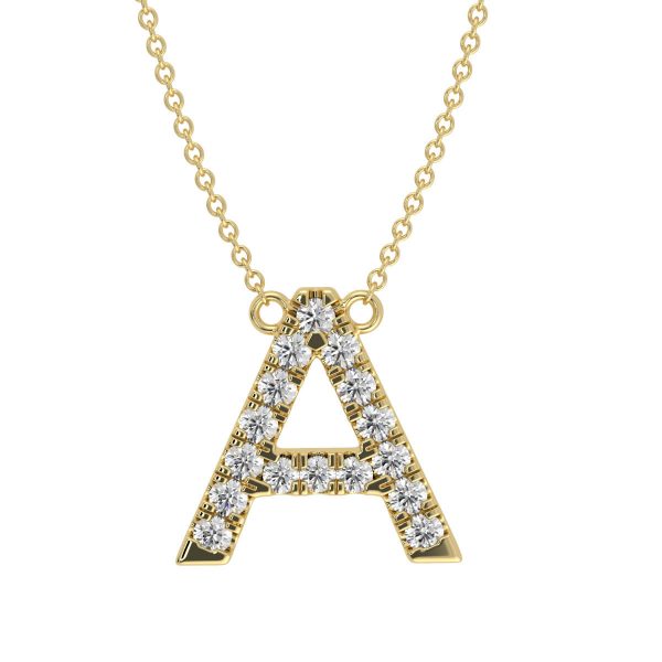 Large Initial A lab grown diamond gold necklace