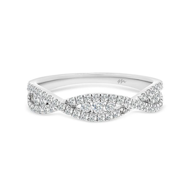 Rylie SUPERNOVA Moissanite crossover infinity band with channel set round accents inbetween