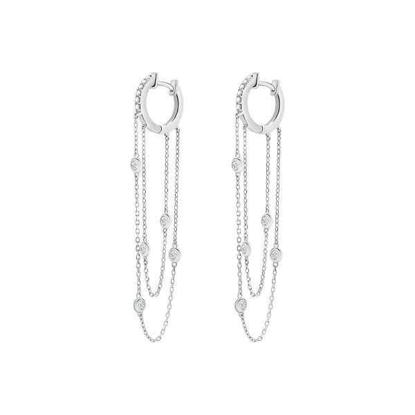 Caterina lab grown diamond earrings small hoop top with bezel-set stones on chain