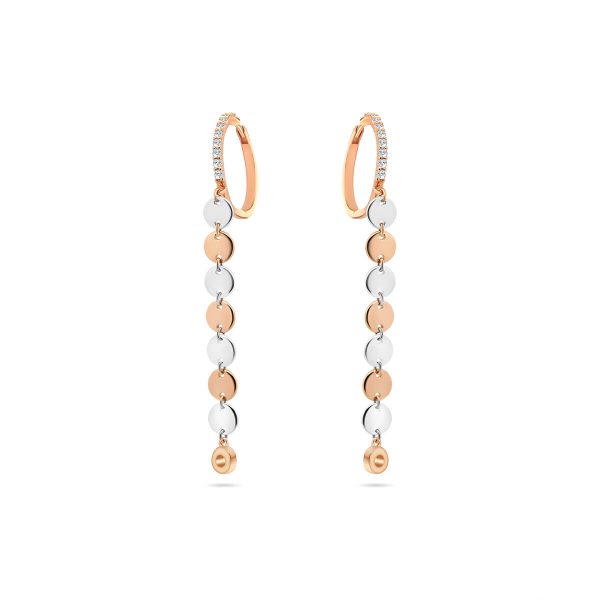 Daisy huggie-top earring with alternating rose and white gold discs dangle