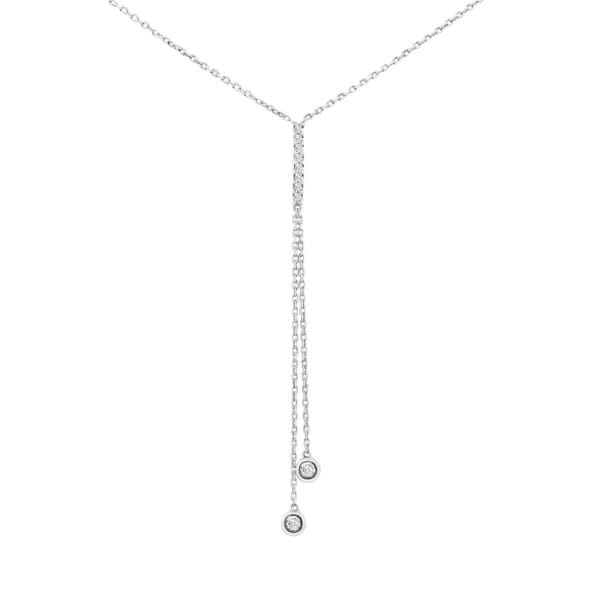 Adele Delicate Y Chain Necklace With Pave Bar &Amp; Twin Bezel Stone Drop