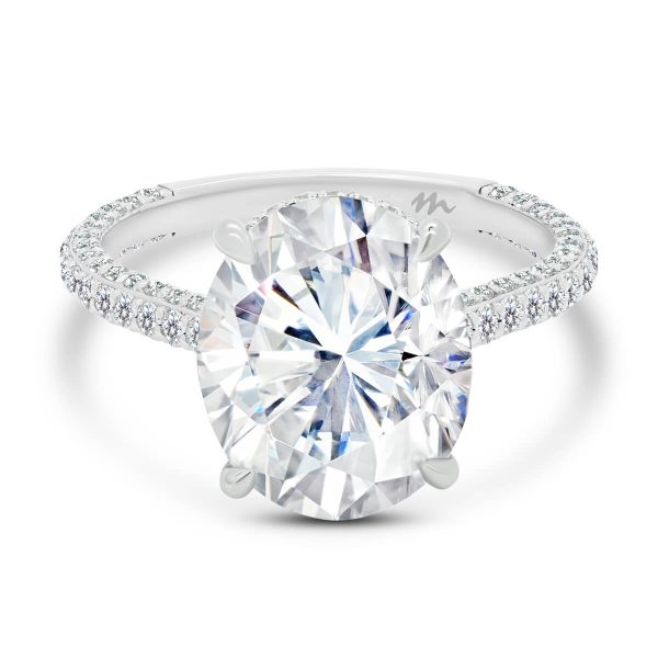 Alina Oval 5.93ct moissanite with a triple row pave band and hidden halo