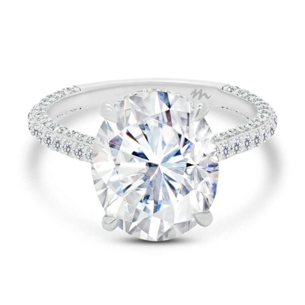 Alina Oval 5.93ct moissanite with a triple row pave band and hidden halo