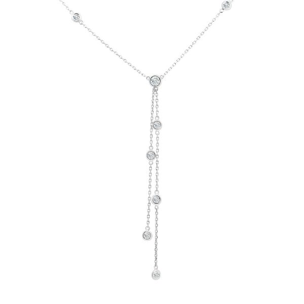 Anthea delicate Y chain necklace with pave bar & twin bezel stone drop
