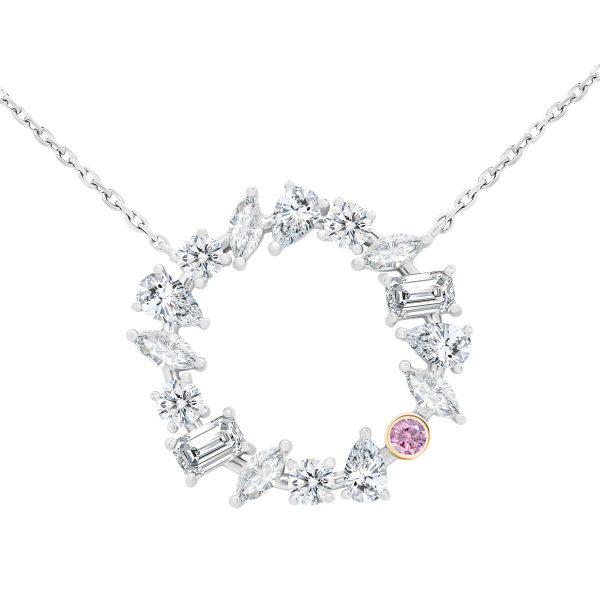 Celeste Pink pink and white Lab Grown Diamond fancy cut Circle pendant
