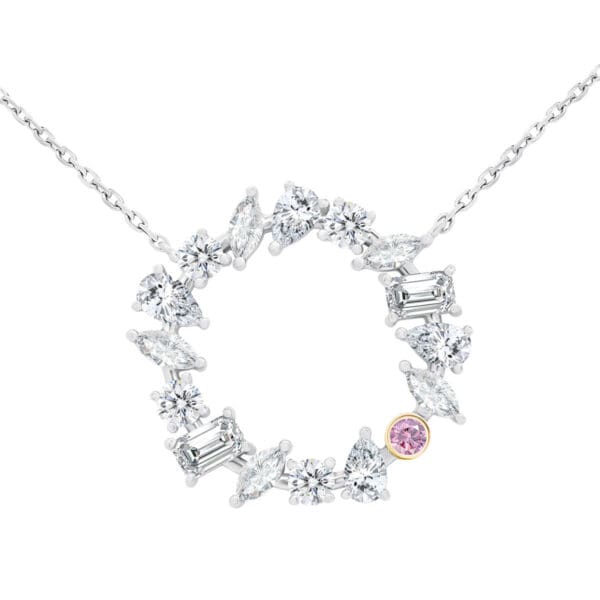 Celeste Pink pink and white Lab Grown Diamond fancy cut Circle necklace