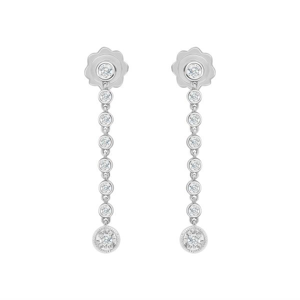 Charlie drop earring with petite bezels dangling with a milgrain drop at end