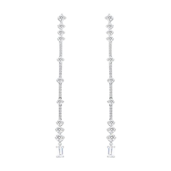 Elsie Emerald Long lab-grown diamonds earrings with long-length pave and emerald drop