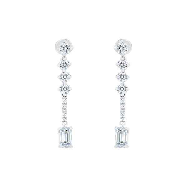 Elsie Emerald Short Earrings With Short Pave Section And Round Lab Grown Diamonds On Trillion Tip