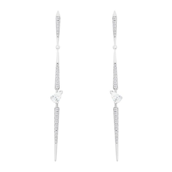 Harriet Pear triple stem earrings with solitare pear lab-grown diamond in the middle