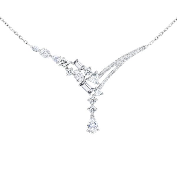 Journey Asymmetrical V Shape Necklace With Mix Fancy Cut And Pave-Set Round Lab Grown Diamonds With Pear Drop Centre Stone