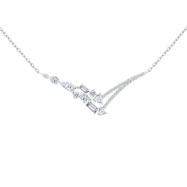Joy asymmetrical V shape necklace with  mix fancy cut and pave-set round lab grown diamonds