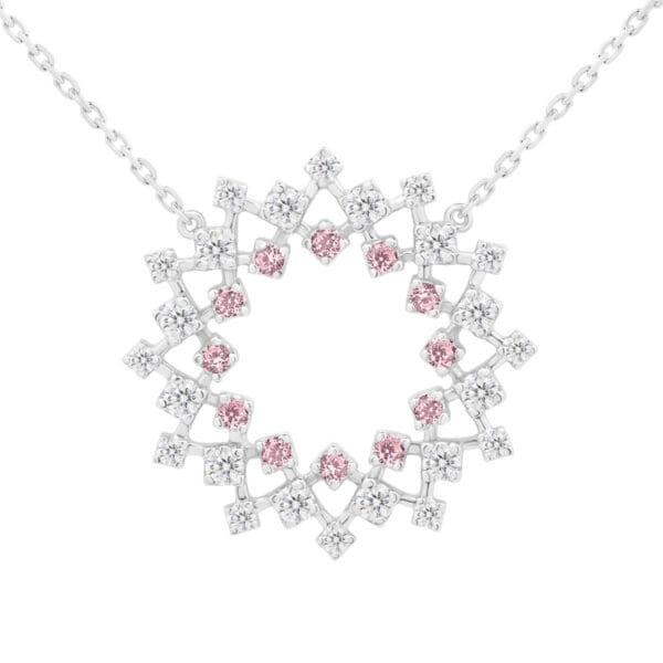 Savannah Pink starburst diamond eternity pendant on fine adjustable chain