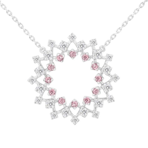 Savannah Pink starburst diamond eternity necklace on fine adjustable chain