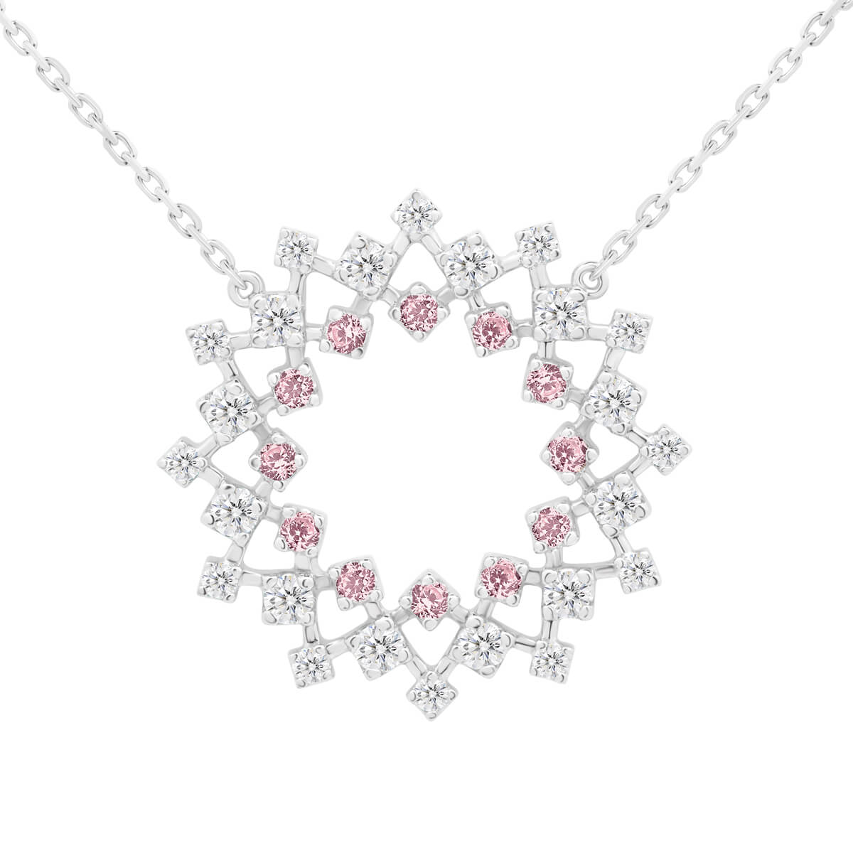 Savannah Pink Starburst Diamond Eternity Necklace On Fine Adjustable Chain