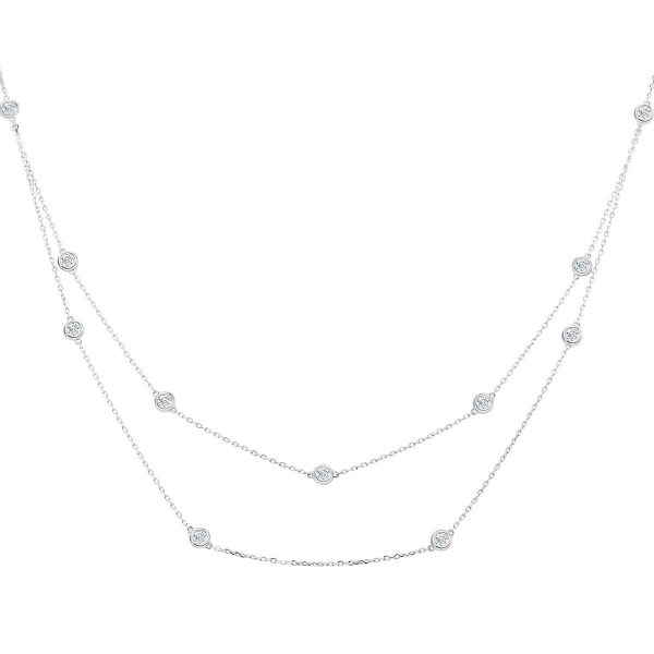 Serena delicate double strand necklace with petite bezel set diamonds