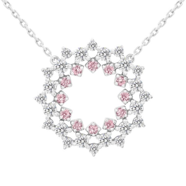 Soleil Pink triple row diamond eternity circle pendant