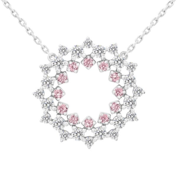 Soleil Pink triple row diamond eternity circle necklace