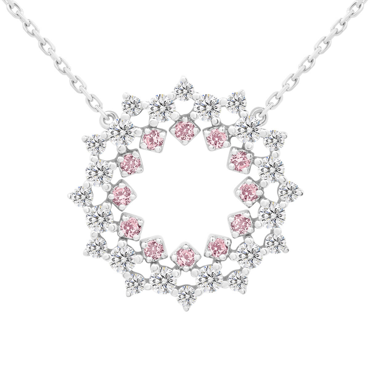 Soleil Pink Triple Row Diamond Eternity Circle Necklace