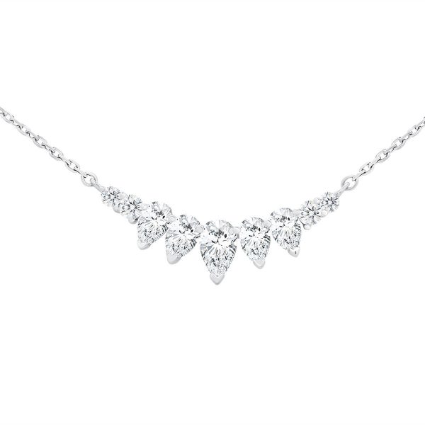Teagan Curve Bar Necklace with Graduating Pear Cut Lab Grown Diamond Necklace