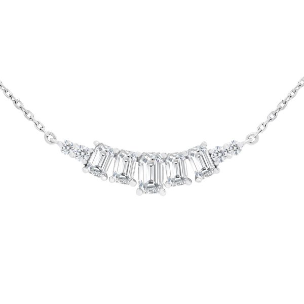 Terra Curve Bar Necklace with Graduating Emerald Cut Lab Grown Diamond Necklace
