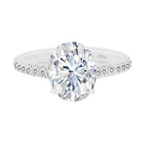 Aurora 9x7-10x8 Ring Oval Moissanite on a delicate 3/4-prong band with under-rail