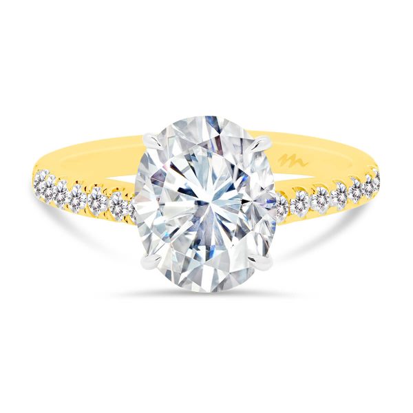 Aurora 9x7-10x8 Ring Oval Moissanite on a delicate 3/4-prong band with under-rail