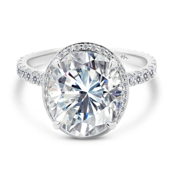 Capri 5.93Ct Oval Halo Ring With And Detailed Pave Gallery On A Refined Prong Band