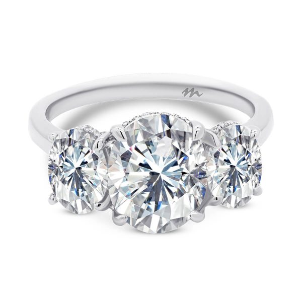 Matilda Ring 3.11ct Oval Moissanite Trilogy Ring with one-carat side stones with detailed gallery