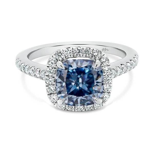 May 8.0 Cushion Blue Moissanite engagement ring with halo