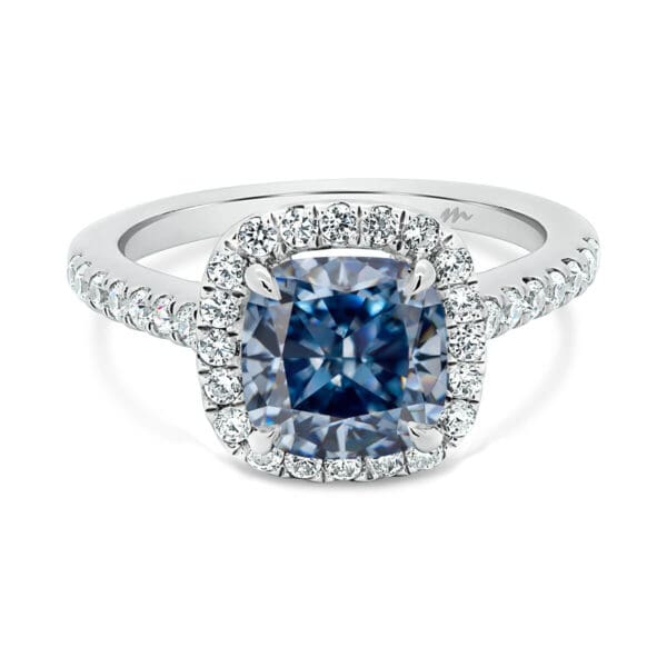 May 8.0 Cushion Blue Moissanite ring with halo