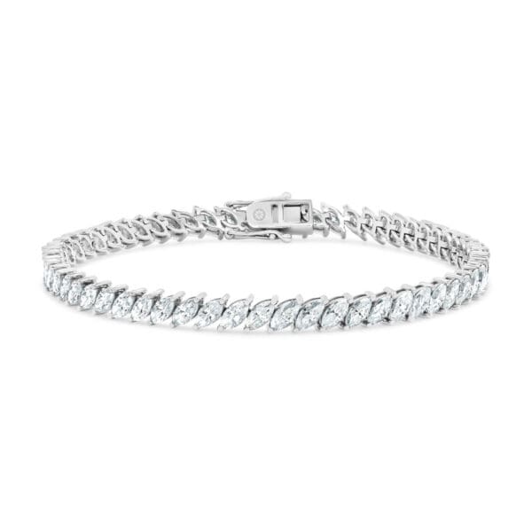 Mira LGD lab grown diamond tennis bracelet with marquise shape set on an angle