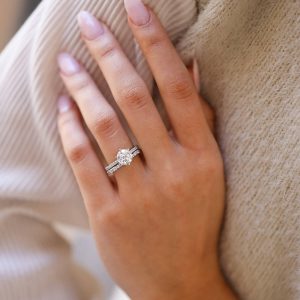 Moissanite round cut engagement ring and wedding ring