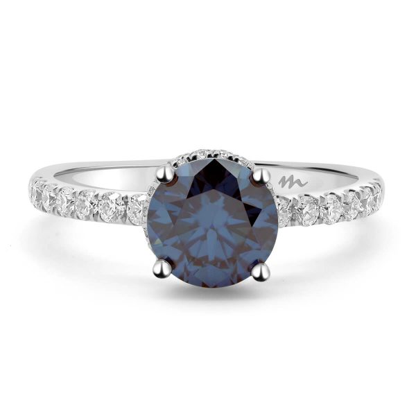 Deanne 7.0 Blue ring with 4-prong setting on hidden halo