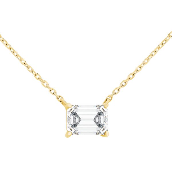 Karla Emerald 7x5 Emerald moissanite solitaire necklace on fine adjustable chain