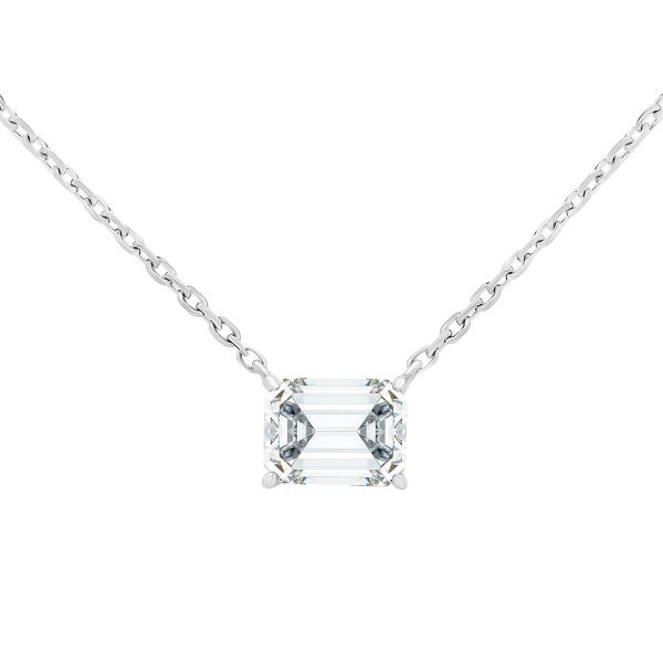 Karla Emerald 8x6 Emerald moissanite solitaire necklace on medium adjustable chain