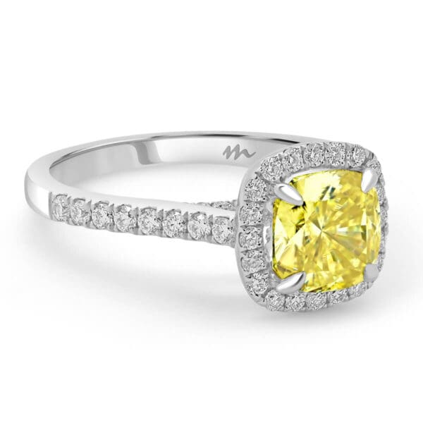 May 8.0 Cushion Yellow Moissanite Ring With Halo