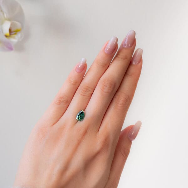 Green Supernova Moissanite Pear Cut