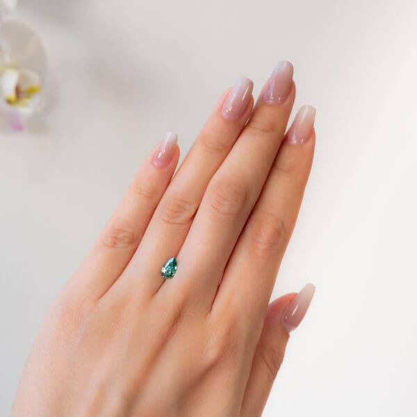 Green Supernova Moissanite Pear Cut