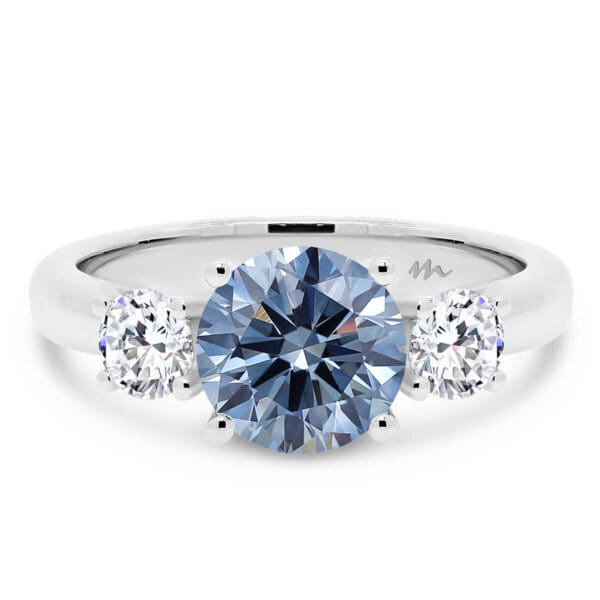 Agnes 7.5 Blue 1.50 Carat Blue Moissanite 3 Stone Ring